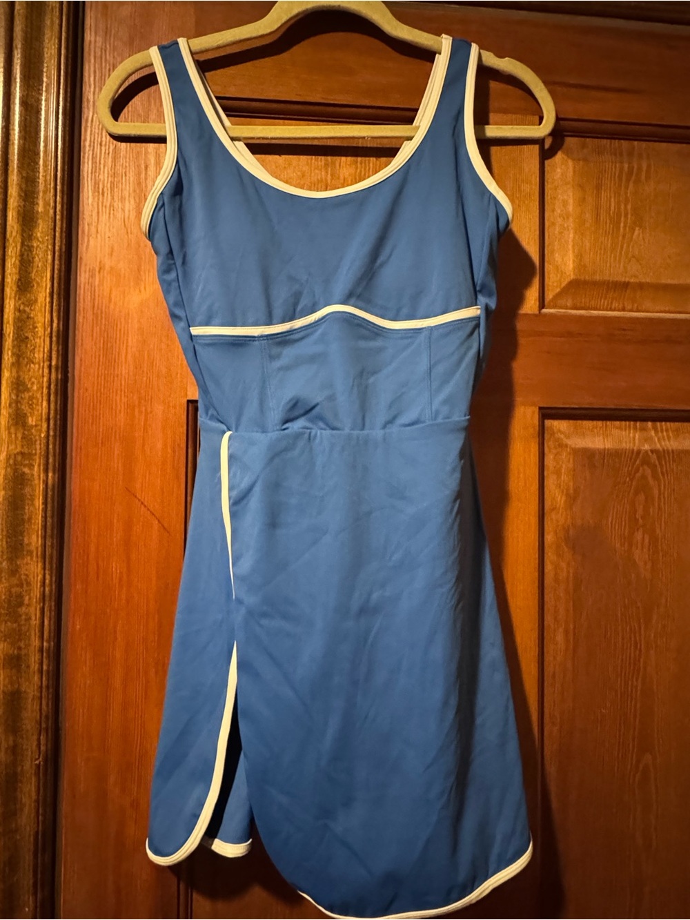 Blue Scoop Neck A-Line tennis Dress with Contrast Trim